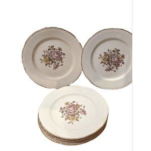 VTG Cunningham & Pickett by Homer Laughlin Stratford Flowers 6” Saucers Set Of 6